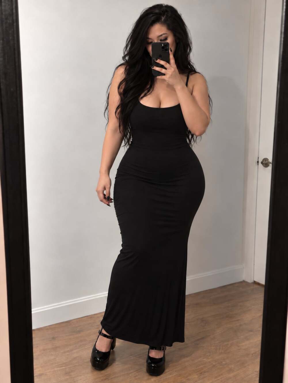 Halara Ribbed Maxi Dress Size L Black Camisole Long Slip Dress